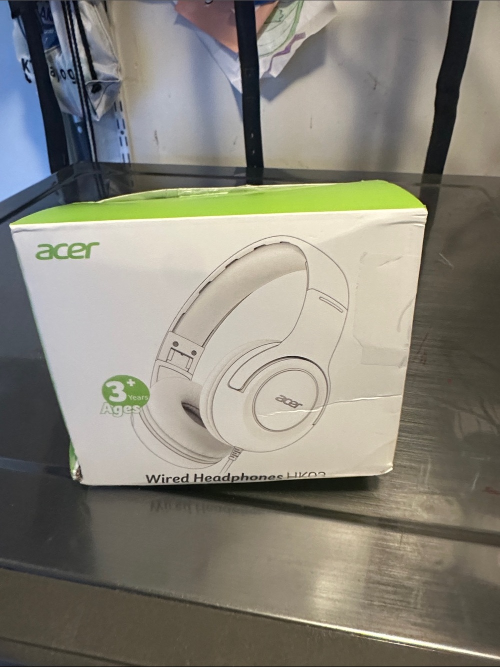 Acer White Wired Over-Ear Headphones with Green Accents
